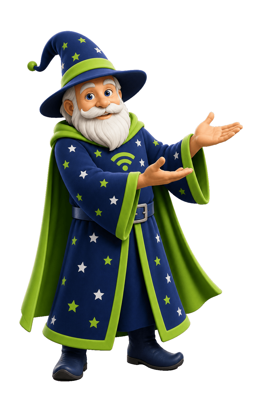 My WiFi Wizard mascot presenting a chat conversation